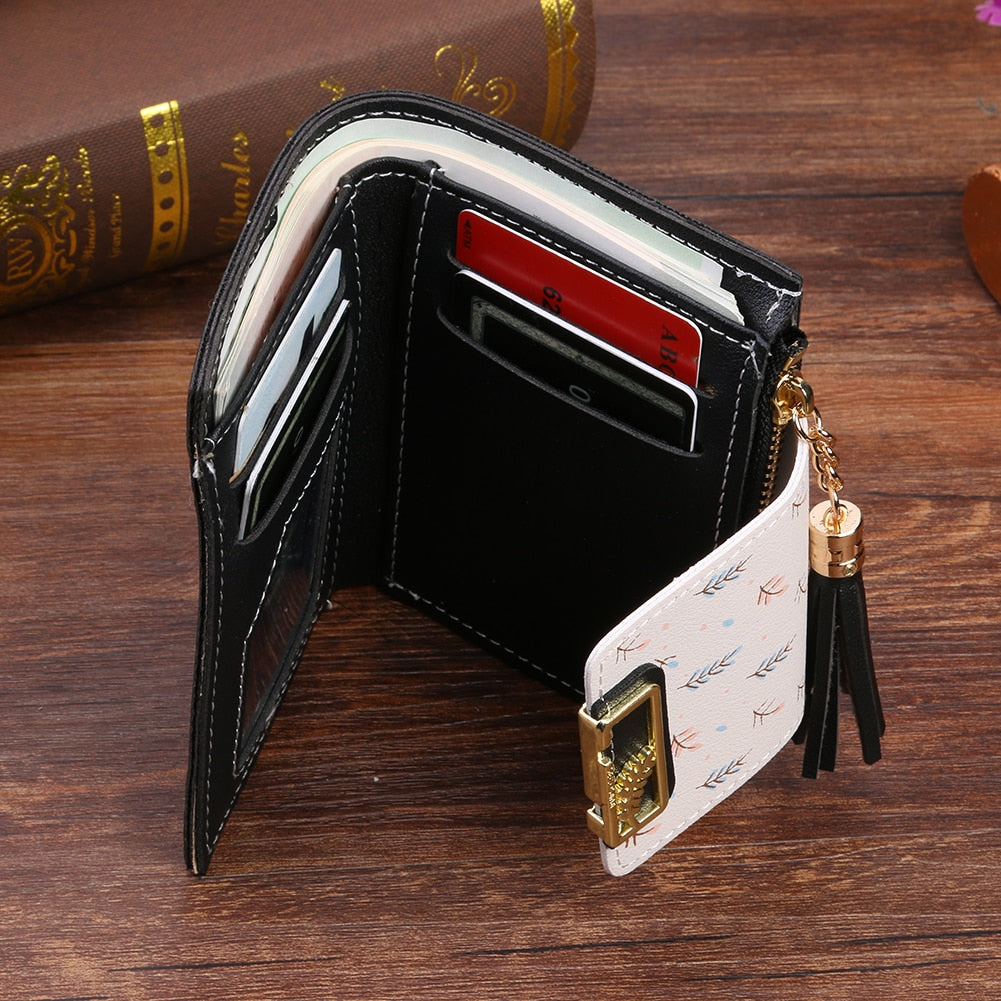 Pu Leather Tassel Short Wallet for Woman