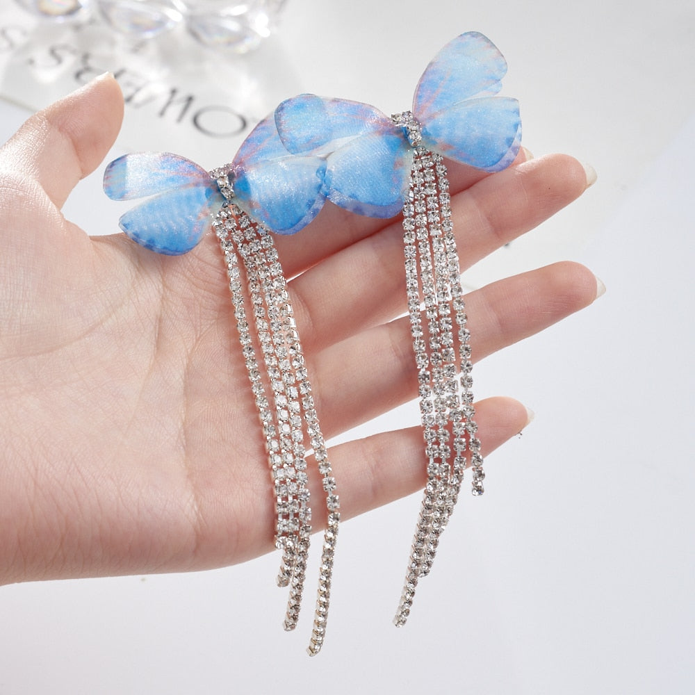 Luxury Rhinestone Crystal Long Tassel Drop Dangling Earrings