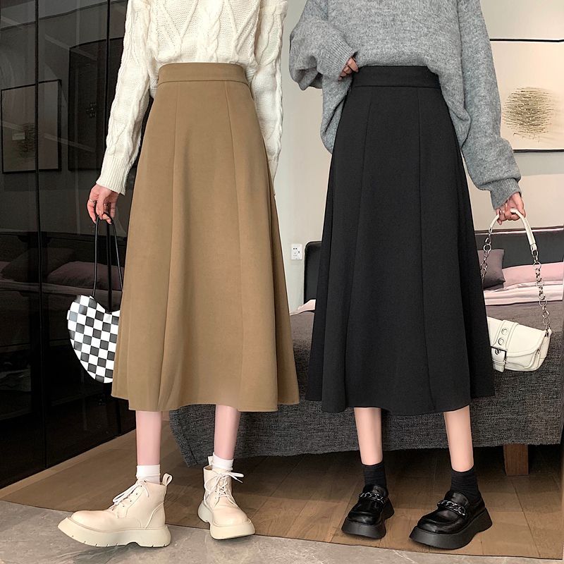 2022women Clothes Korean Pleated Solid Color High Waist Skirt Autumn Vintage Elastic Waist Mid Length Skirt Ladies All-match
