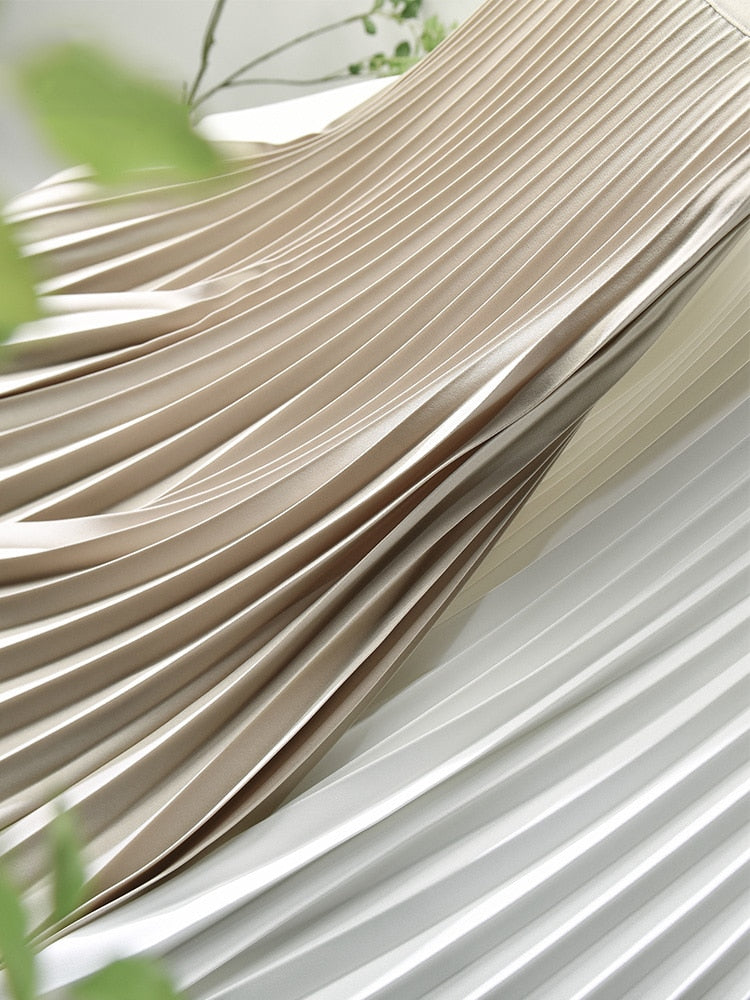 Elegant Chic Solid Pleated High Waist Skirt