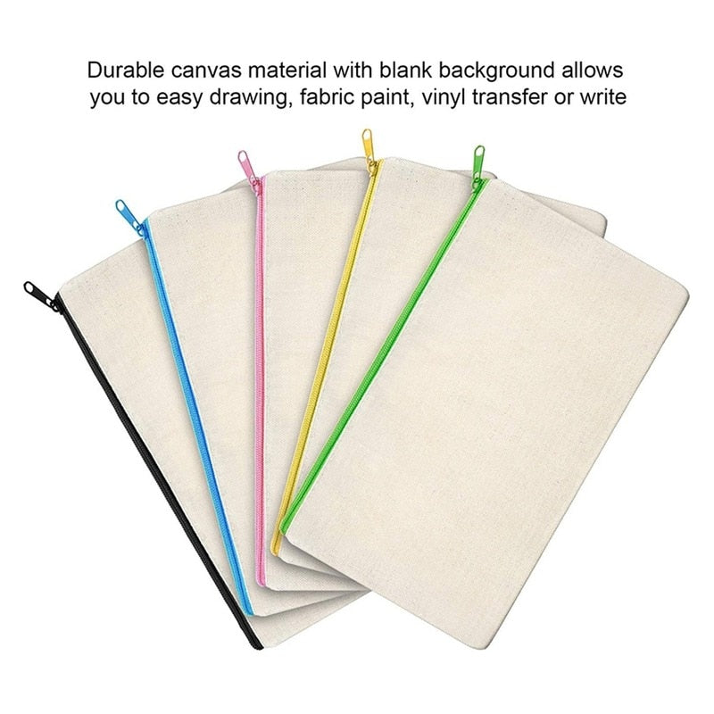 10PCS Canvas Zipper Bags Multifunctional Blank DIY Craft Pouches