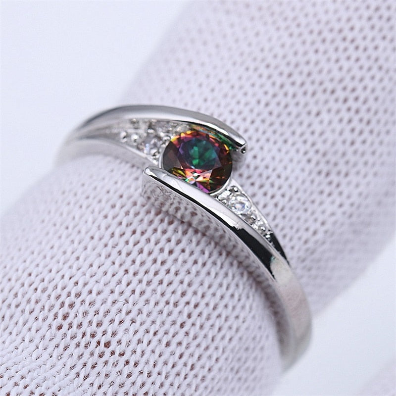 YANHUI 100% Original Tibetan Silver 0.5ct Colorful Cubic Zirconia Ring - Jeglowstore