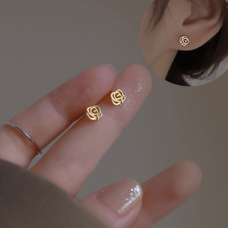 925 Silver Needle Simple Shiny Zircon Gold Plating Earrings