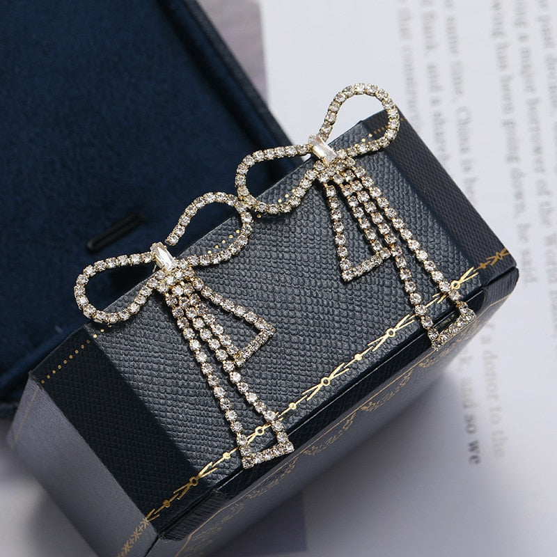 Luxury Rhinestone Crystal Long Tassel Drop Dangling Earrings