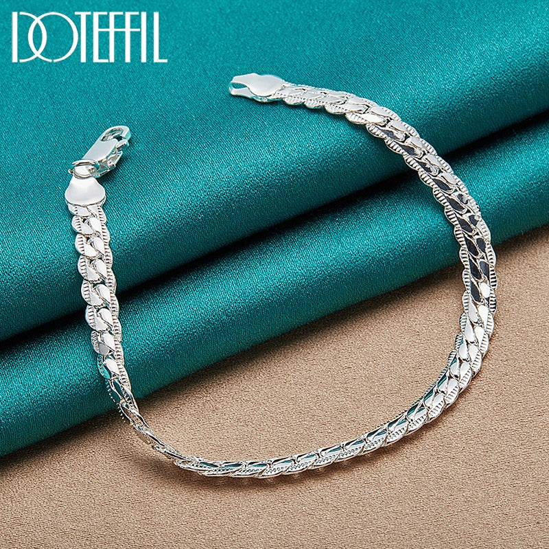 6mm 18/19/20cm Flat Side Chain Lobster Clasp Silver Bracelet