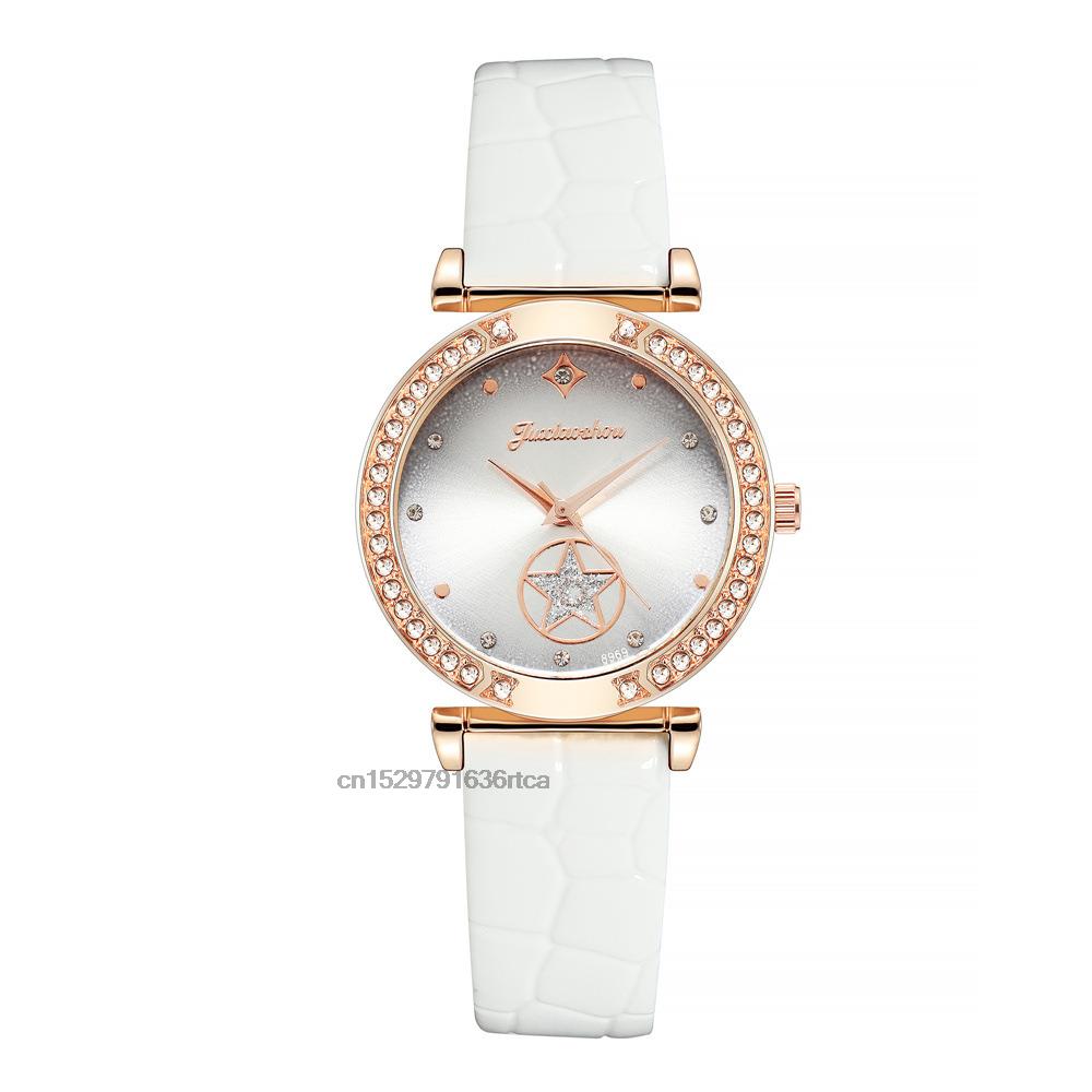 Luxury Diamond Studded Quartz Leather Watch