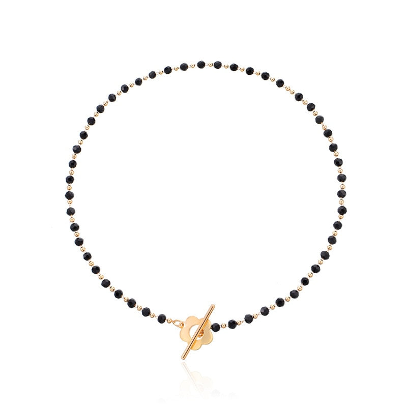 Luxury Black Crystal Glass Bead Chain Choker Necklace