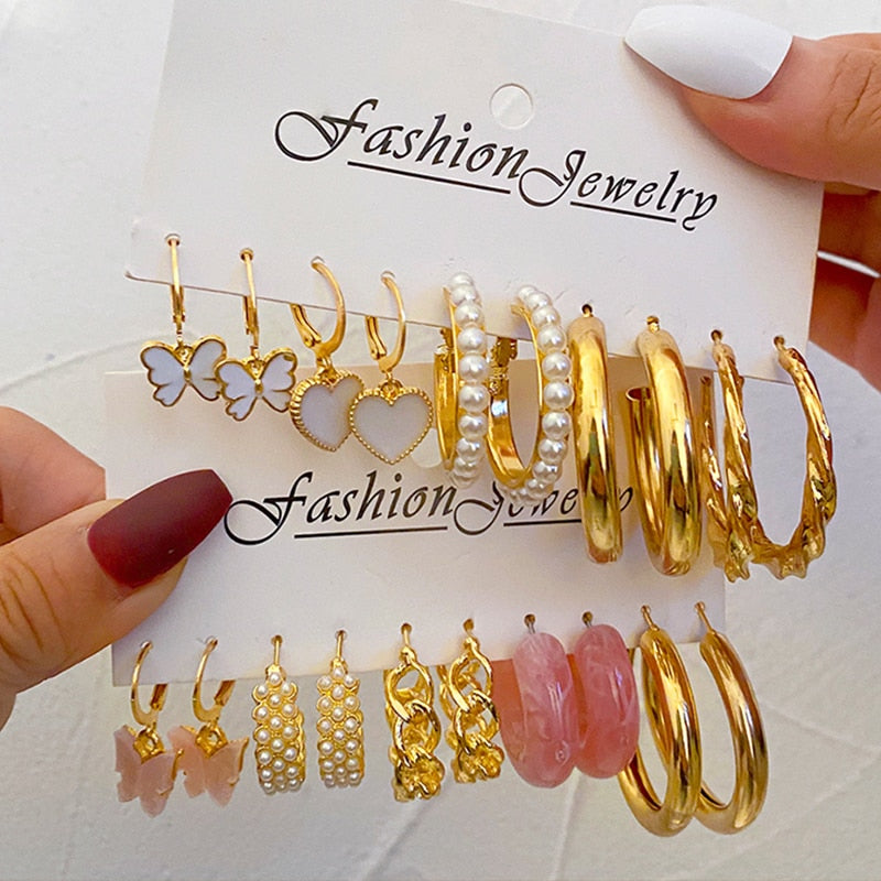 17KM Vintage Geometric Gold Plated Metal Earrings Set