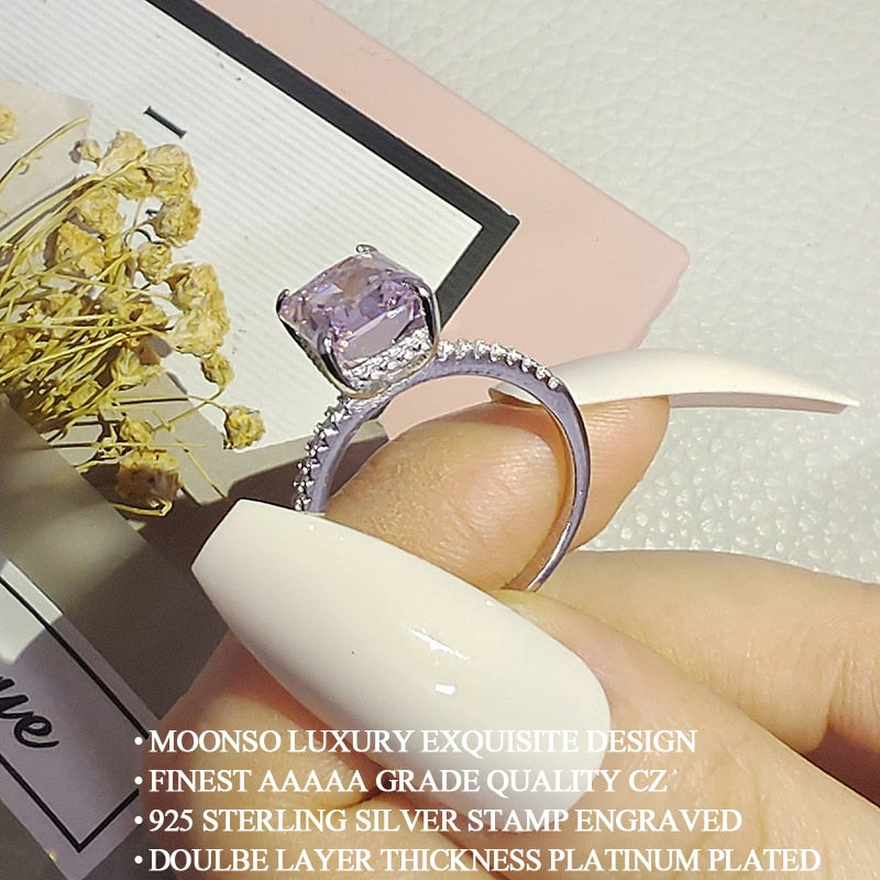 2023 new design luxury pink ice cut 925 sterling silver ring