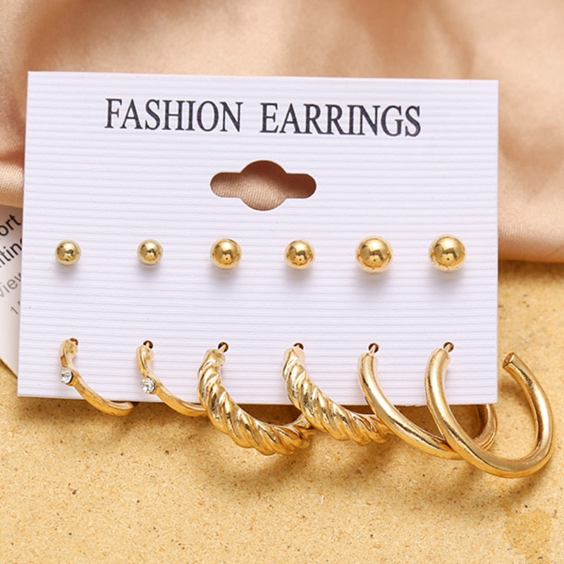 17KM Vintage Geometric Gold Plated Metal Earrings Set