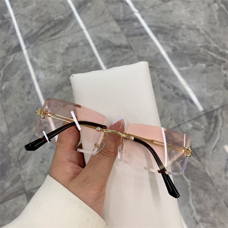Vintage Rimless Frameless Rectangle Shades Gradient UV400 Sun Glasses