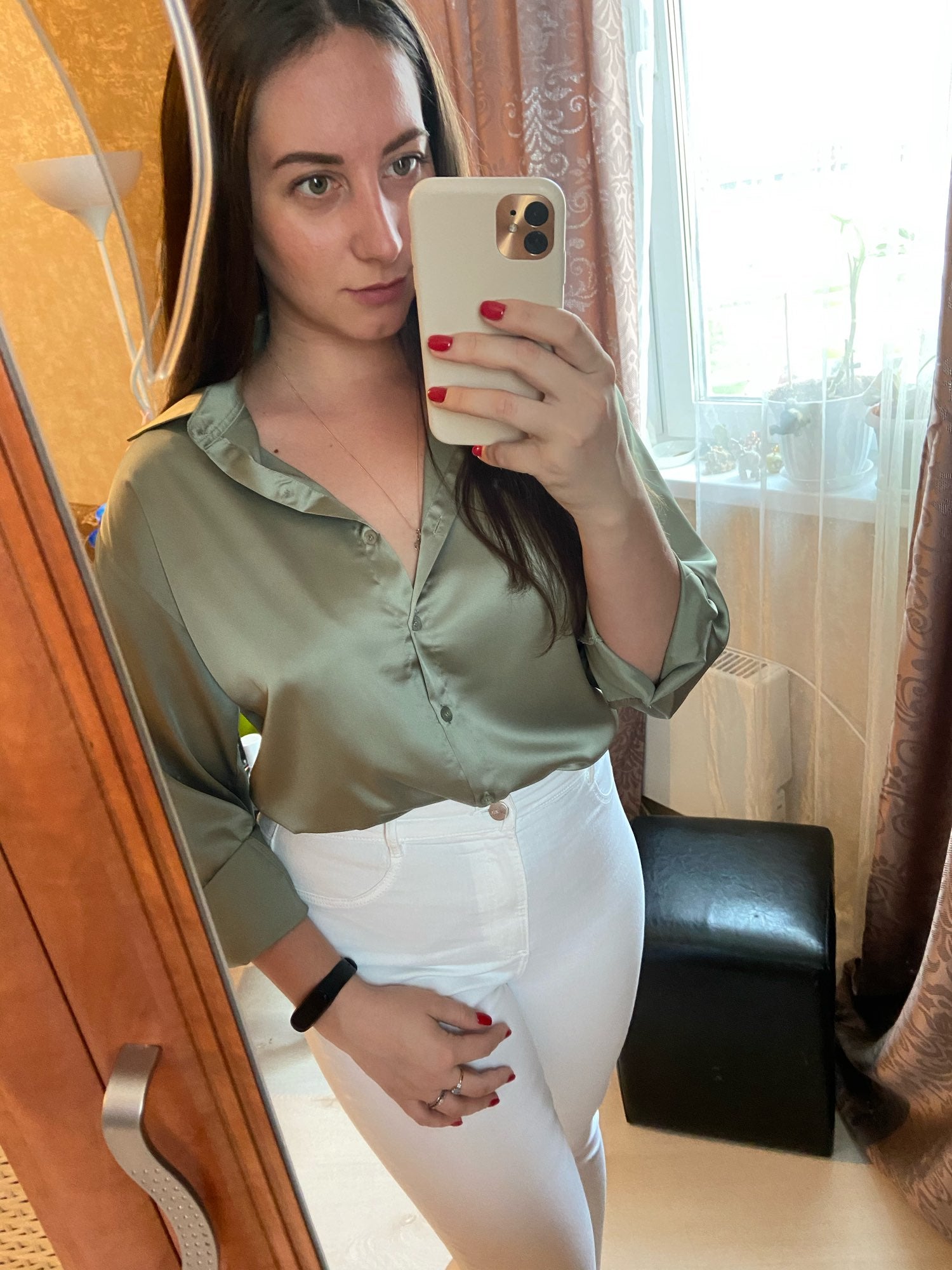 Autumn Fashion Button Up Satin Silk Shirt Vintage Blouse Women - Jeglowstore