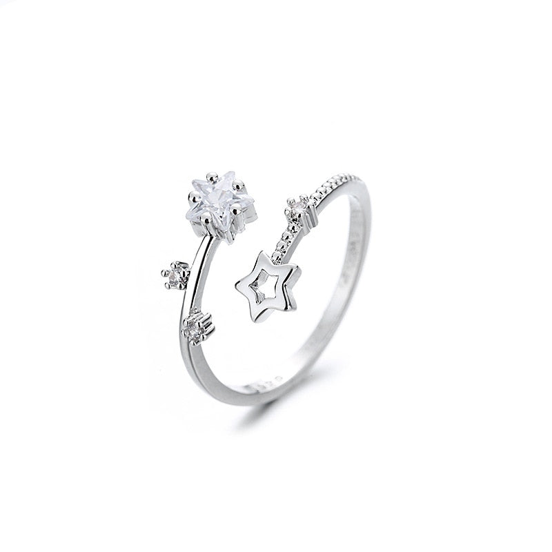 VENTFILLE 925 Sterling Silver small leaves micro-insert opening ring