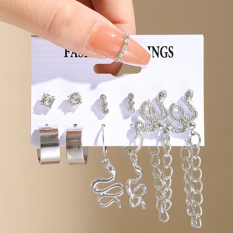 17KM Vintage Geometric Gold Plated Metal Earrings Set