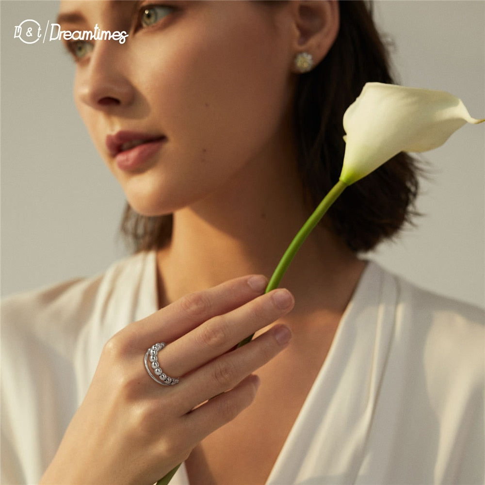 Skyrim Stainless Steel Rotate Beads Anxiety Adjustable Ring