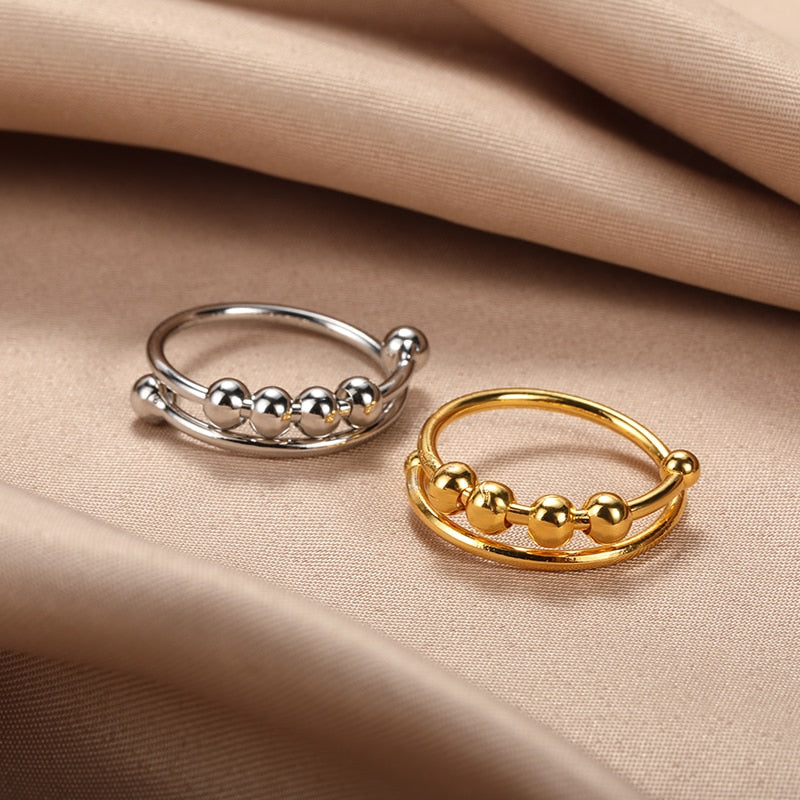 Rotate Freely Spiral Vintage Beads Ring