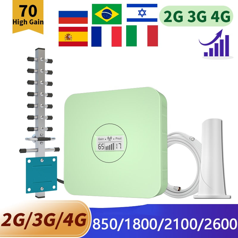 3G 4G LTE Cellular Amplifier Mobile network 4G Signal Booster 850 1800 2100 2600 MHZ Repeater GSM Cell Phone signal Repeater Kit