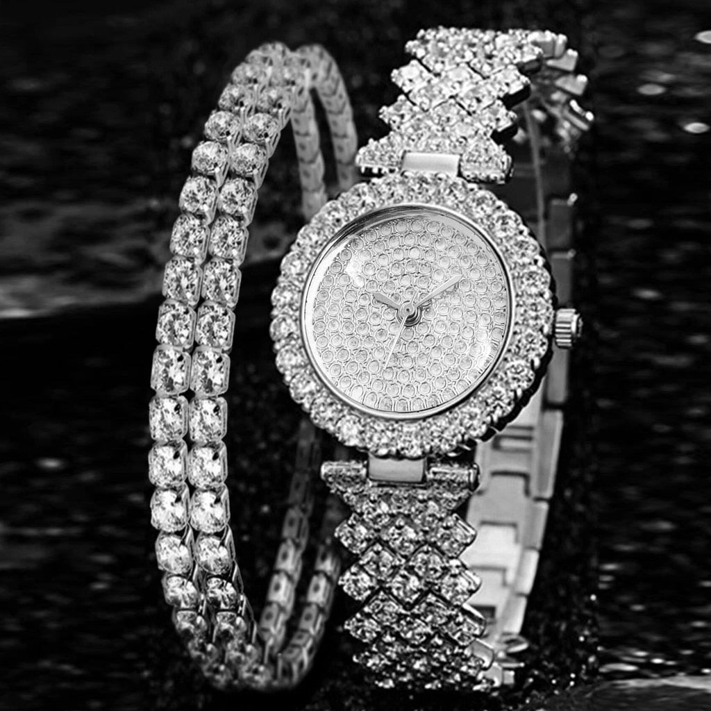 Luxury Women Rose Gold Quartz Diamond Watch