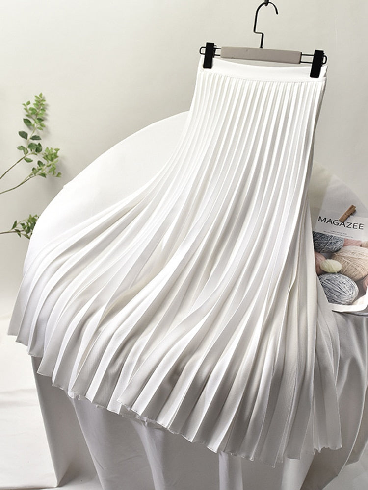 Elegant Chic Solid Pleated High Waist Skirt