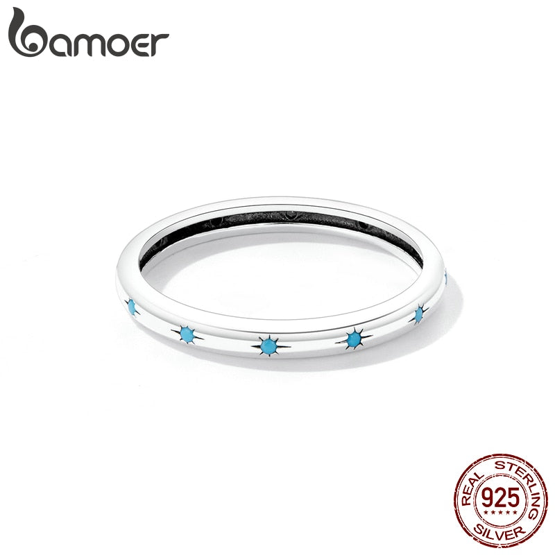 BAMOER 925 Sterling Silver Star Turquoise Ring