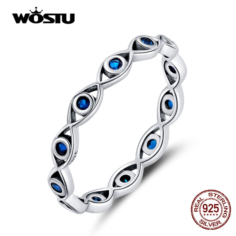 WOSTU 925 Sterling Silver Zircon Simple Lucky Eye Finger Ring