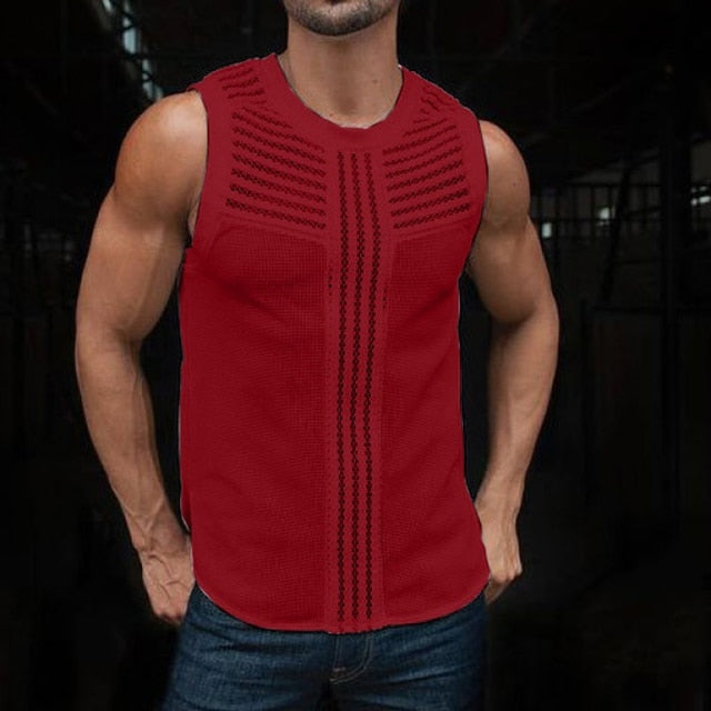 Lace Hollow Out Slim Fit Sleeveless Shirt