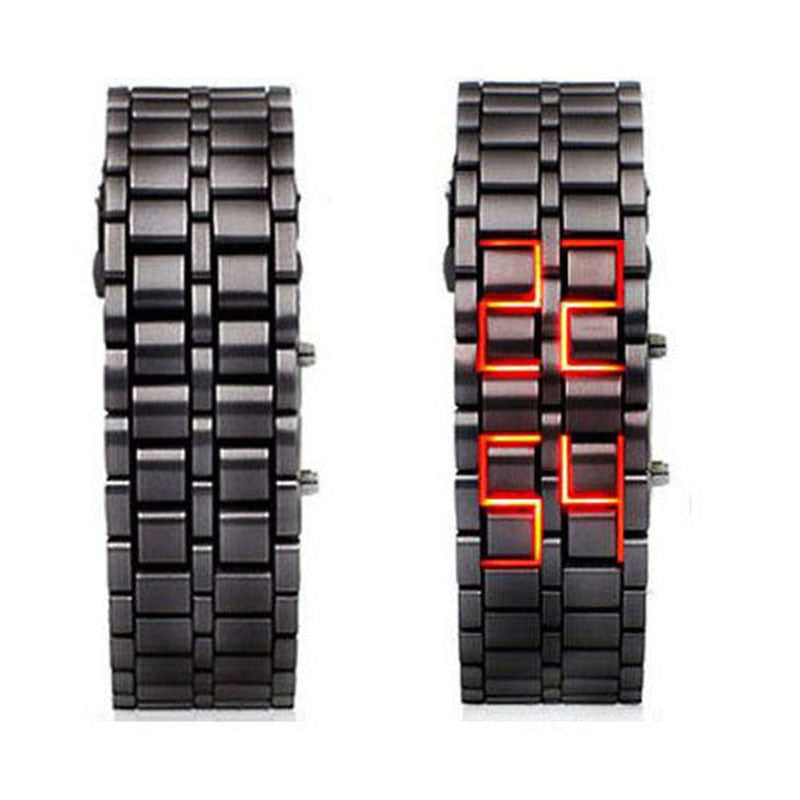 Black Full Metal Digital Lava Wrist Watch Men Red/Blue LED Display