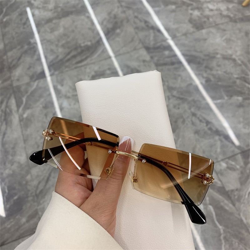 Vintage Rimless Frameless Rectangle Shades Gradient UV400 Sun Glasses