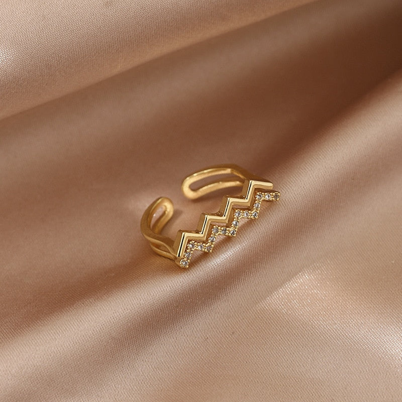 Silver Color Double Cross Flashing Zircon Open Ring