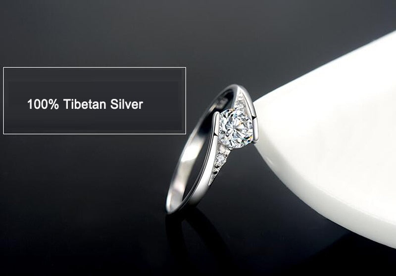 White Tibetan Silver Zircon Crystal Ring