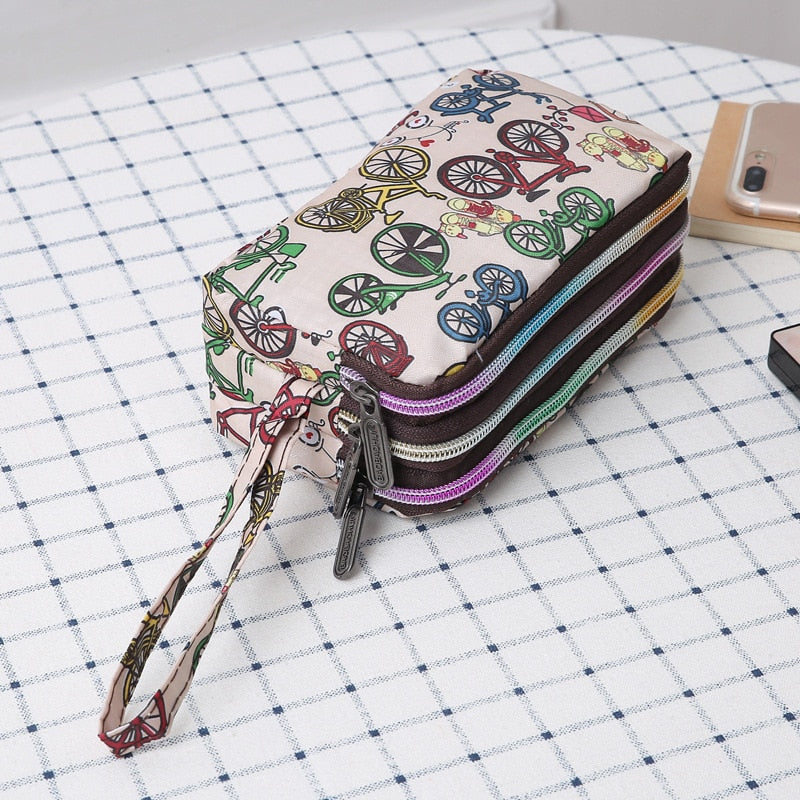 Three-layer Print Canvas Long Wallet