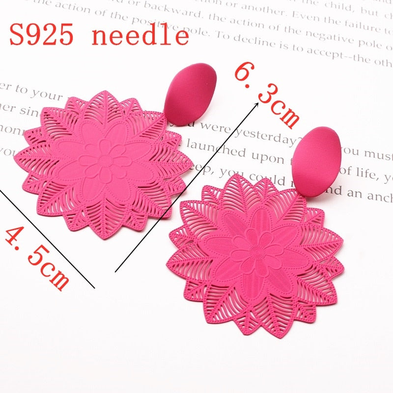 Big Black Flower Hanging Earrings For Women Exaggerated Rock Personality