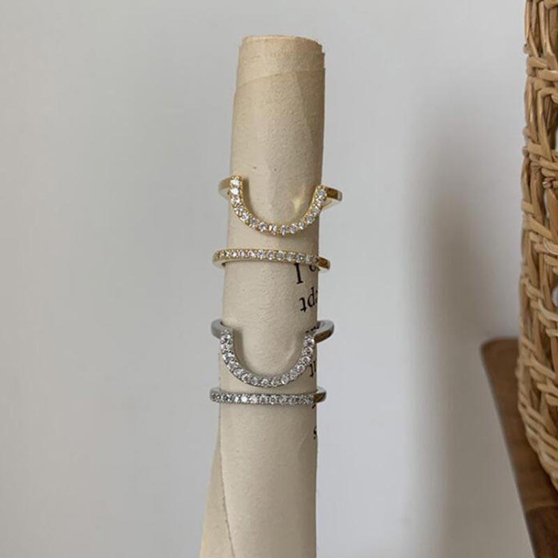 Korean Crystal Geometric Adjustable Ring