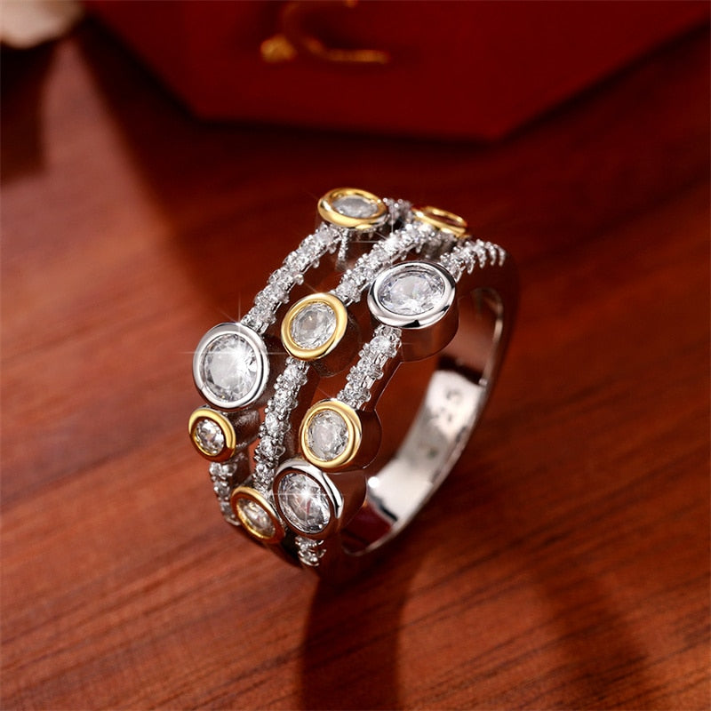 Huitan Vintage Two Tone Lady's Wearable Luxury Cubic Zirconia Ring