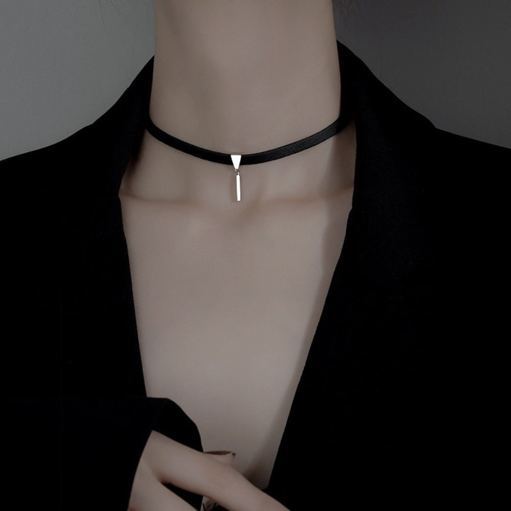 Black Cool Ribbon Temperament White Pendant