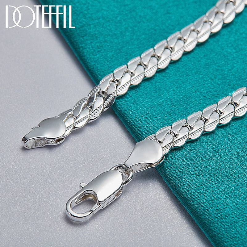 6mm 18/19/20cm Flat Side Chain Lobster Clasp Silver Bracelet