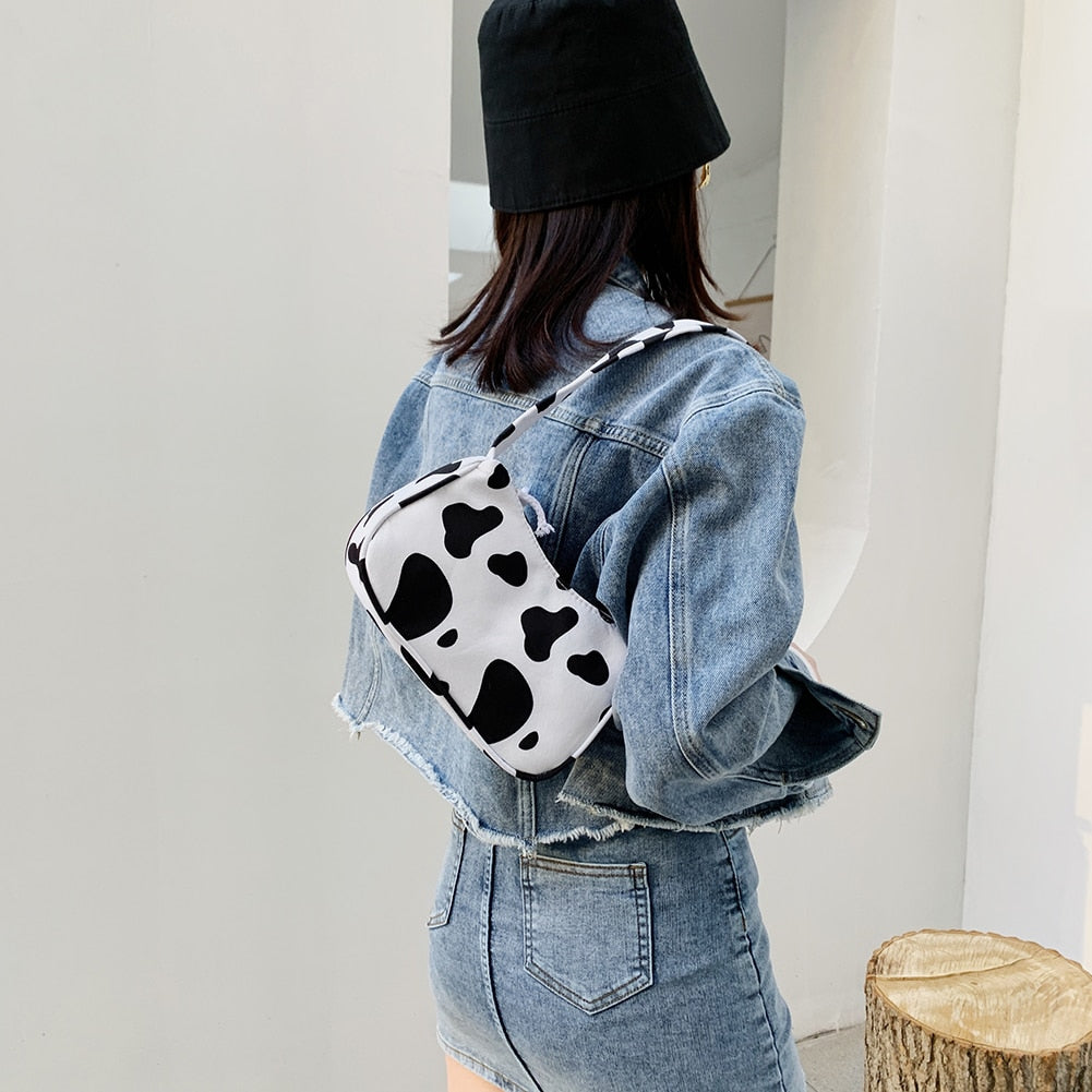 Animal Pattern Print Canvas Shoulder Underarm Bag Vintage Ladies Small Purse Handbags Casual All-match Fashion Women Square Bags