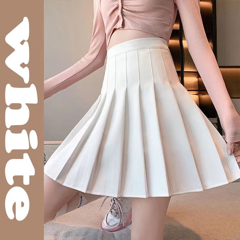 Lucyever Solid Color Pleated High Waist Preppy Style Skirt