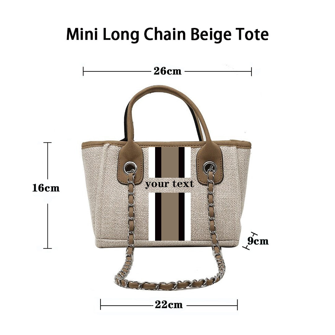 Customised Chain Handbag White Stripe Initials Canvas Tote Bag