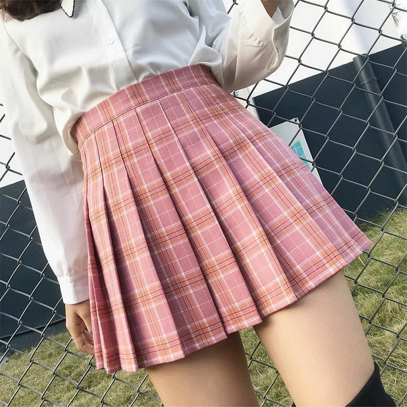 High Waist A-line Student Plaid Pleated Skirt