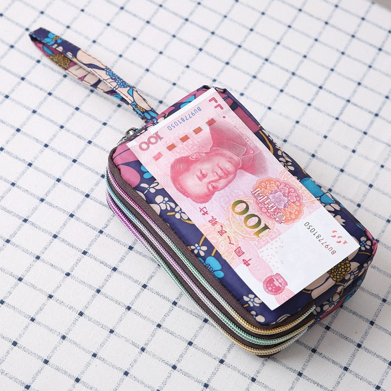 Three-layer Print Canvas Long Wallet