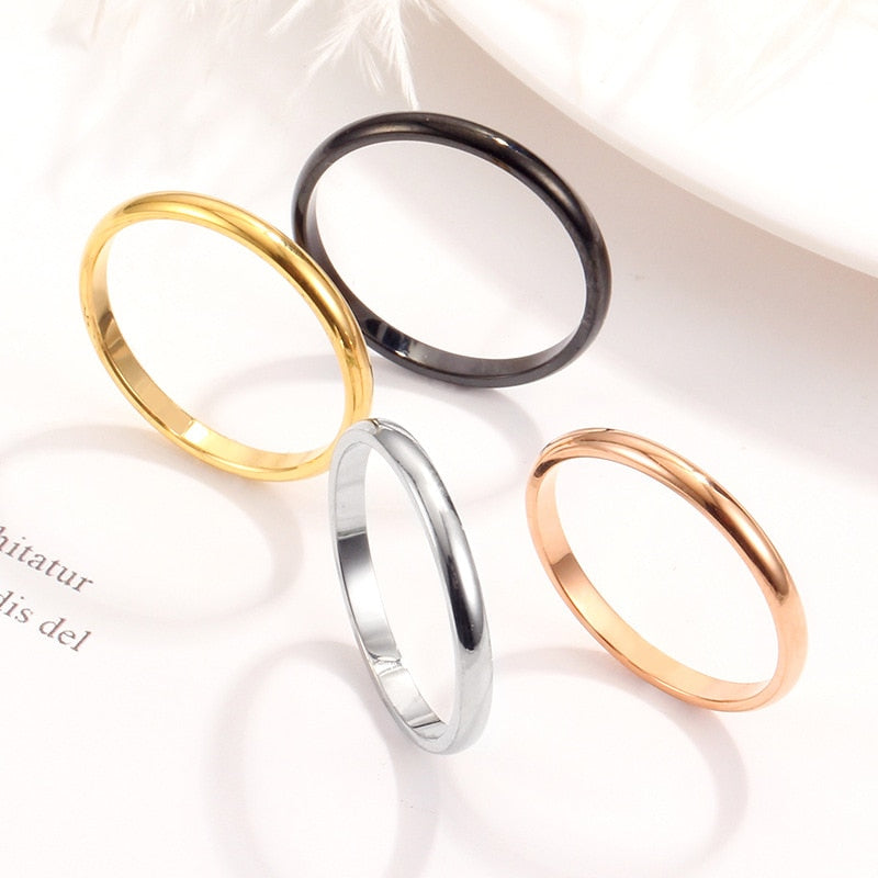 2mm Thin Rose Gold Anti-Allergy Smooth Simple Titanium Steel Rings