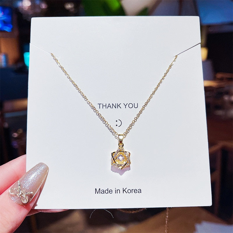 Heart Zircon Crystal Stainless Steel Necklace