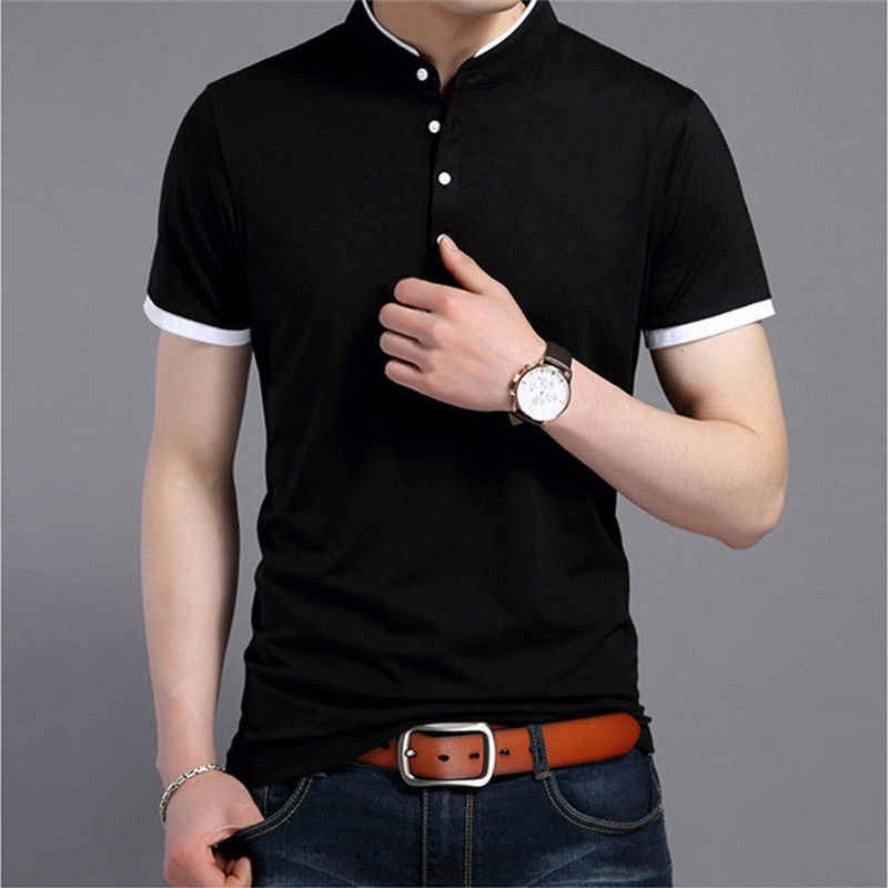 Casual Short Sleeve T Shirts Half Buttons Stand Collar Comfy Pullovers