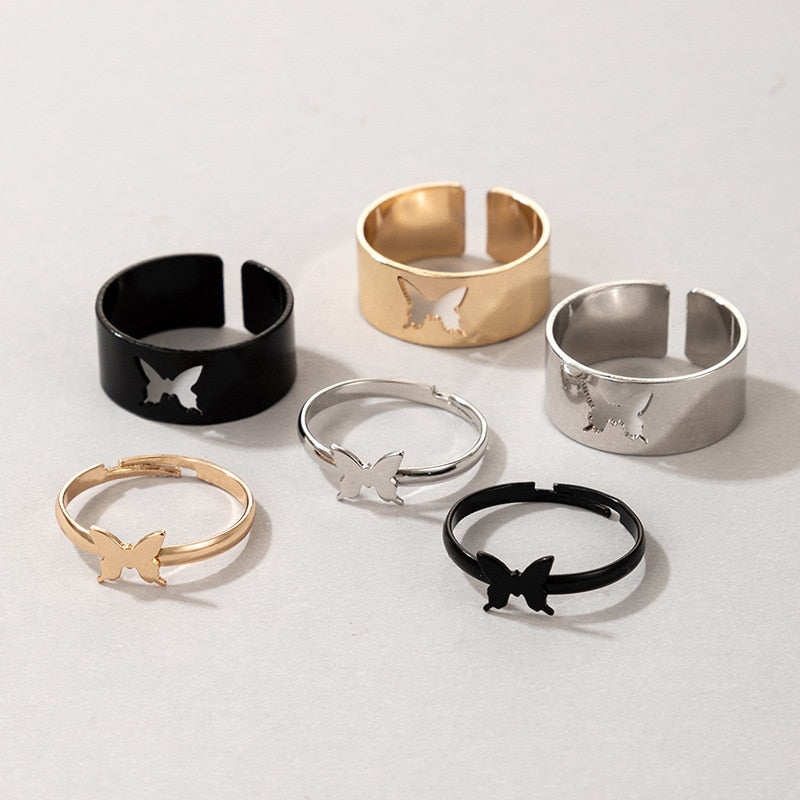 Vintage Simple Animal Butterlfly Star Moon Heart Open Rings For Women