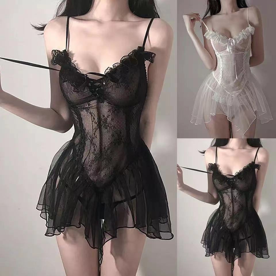 Sexy Lingerie Black Lace Short Nightdress