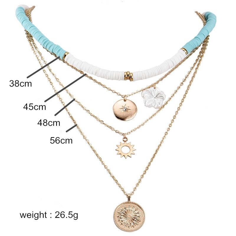 Bohemian Colorful Beads Shell Heart Layered Necklace For Women