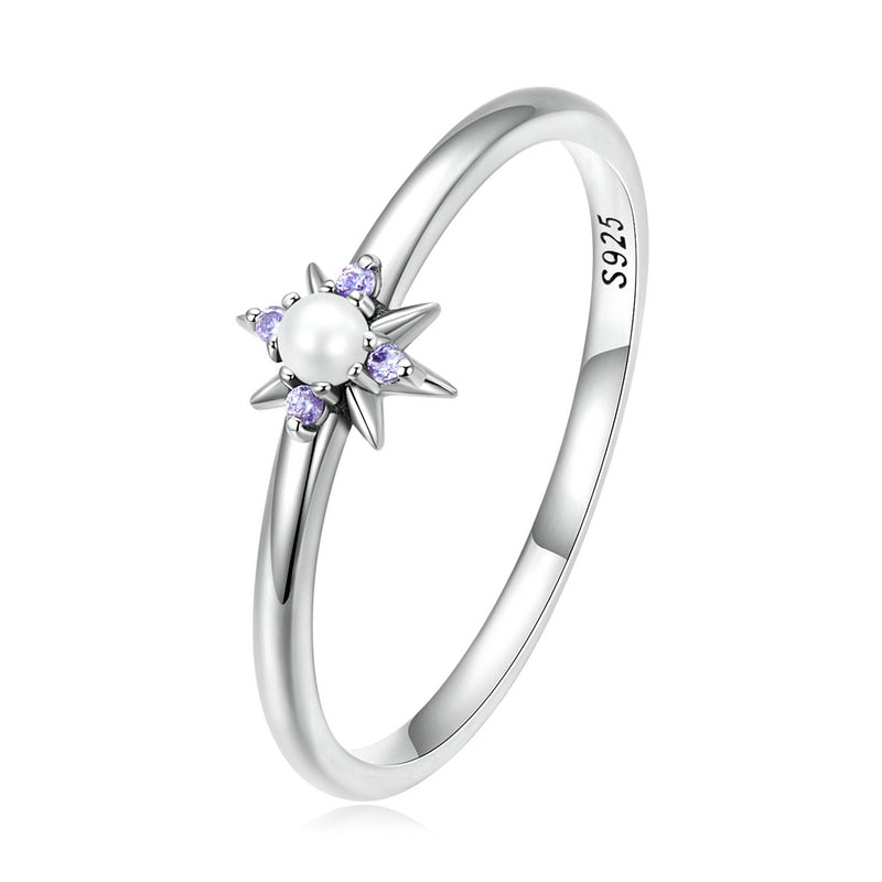 Bamoer 925 Sterling Silver Shell Bead Star Shining Purple Gem Ring