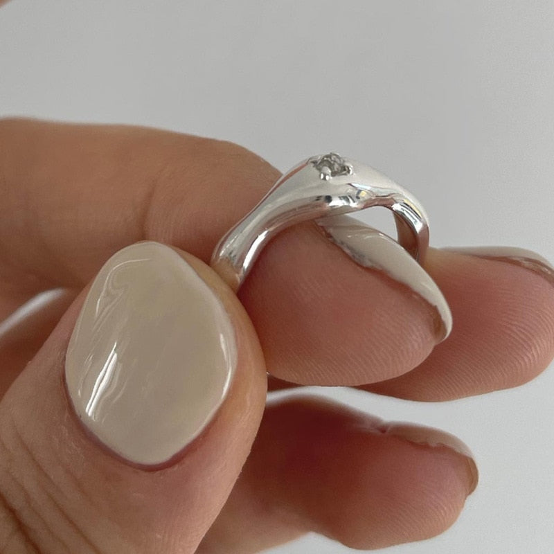 XIYANIKE Irregular Shiny Rhinestone Open Cuff Ring