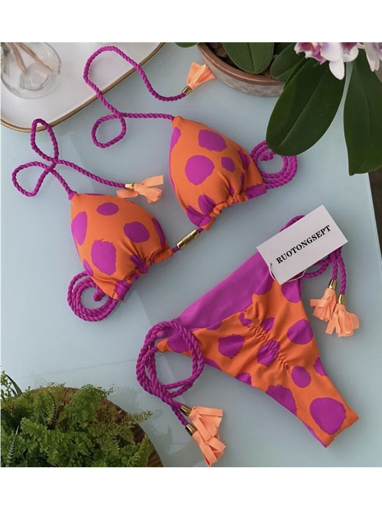 RUOTONGSEPT Triangle Bandage Swimwear Thong Bikini Set